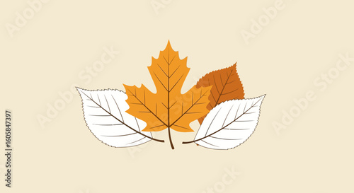 Stylized autumnal leaves composition on a light beige backdrop showcasing delicate graphic details and seasonal aesthetic conveying the autumn spirit