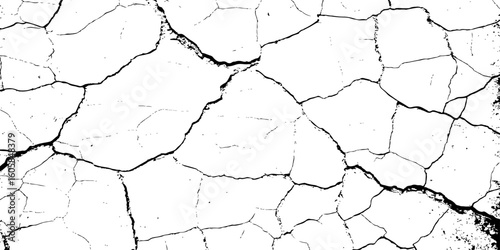 white surface with a network of black cracks across the surface area.