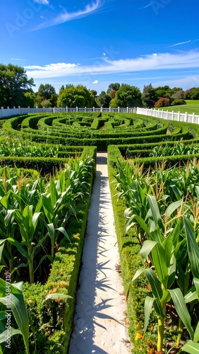 A pathway through a meticulously manicured garden maze