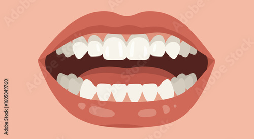 Anatomical Mouth Cavity Illustration: Demonstrating Healthy Teeth and Open Lips, Dental Hygiene Education, Graphic Representation for Oral Health