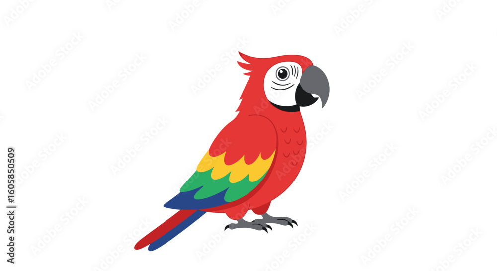 Fototapeta premium Vibrant vector illustration featuring a stylized parrot on a clean white backdrop creating a cheerful and modern feel with its bold colors and