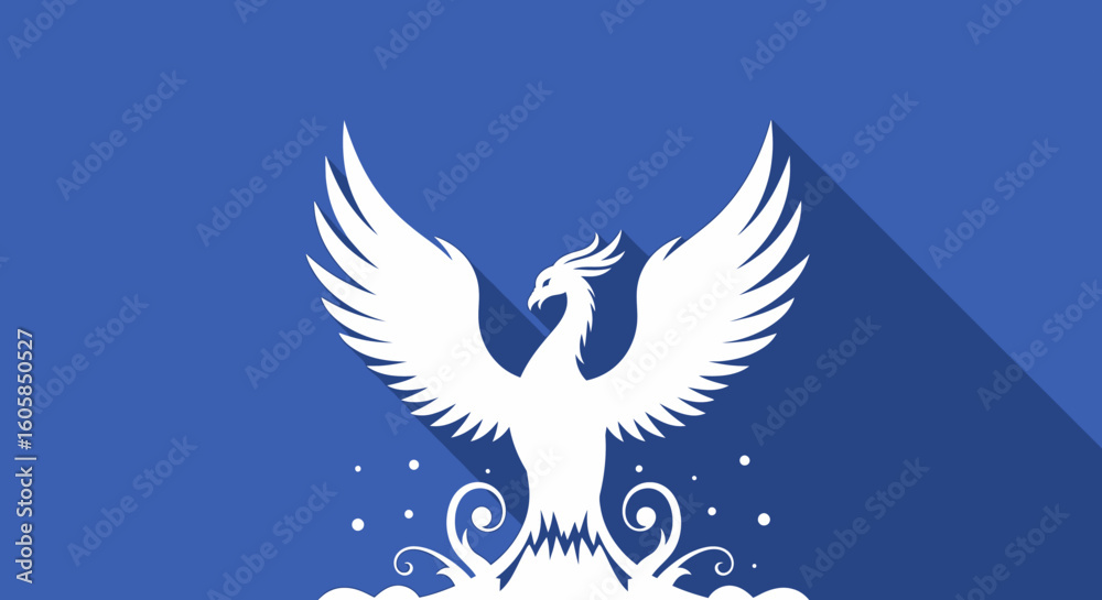 Obraz premium Elegant phoenix vector illustration with vibrant blue background offering symbol of rebirth and hope, a modern and artistic representation of