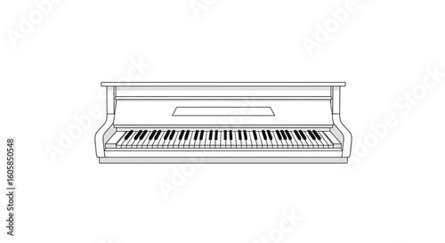 Detailed Piano Line Drawing Depicting Music Instrument and Musical Elegance, Offering a Classical Design 98 characters