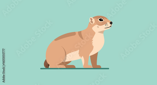 Illustrated Prairie Dog Gazing Attentively Against a Muted Turquoise Backdrop Illustration
