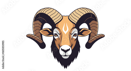 Detailed Ram Head Illustration with Spiraled Horns and Intricate Facial Markings Artistically Rendered