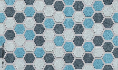 Panoramic mosaic tile hexagon gresite texture, ceramic pattern background for design and decoration	