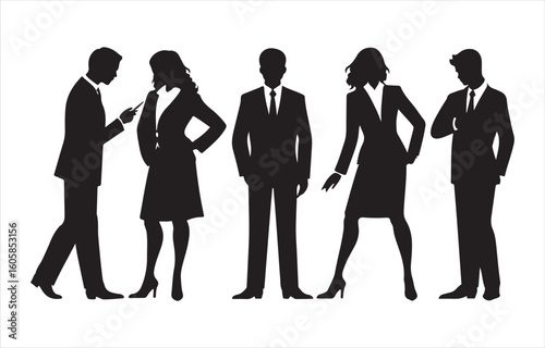 Business Silhouettes in Formal Attire Reflecting Corporate Unity and Professionalism