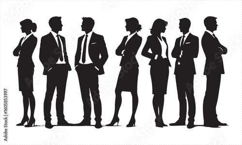 Business Silhouettes in Formal Attire Reflecting Corporate Unity and Professionalism