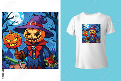 White women's cotton t-shirt halloween mockup with pumpkins, spiders and bats on black background. Design t shirt template, print presentation mock up. Top view flat lay.