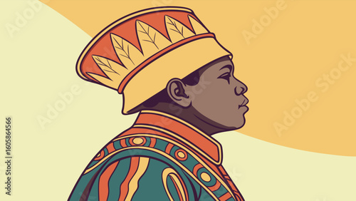 Stylized Portrait of a Regal Figure in Ornate Cultural Attire