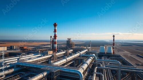 Wallpaper Mural Aerial view of an industrial refinery with intricate pipelines under a clear blue sky. Torontodigital.ca