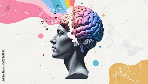 Creative Mind Illustration: Abstract Brain with Rainbow Colors