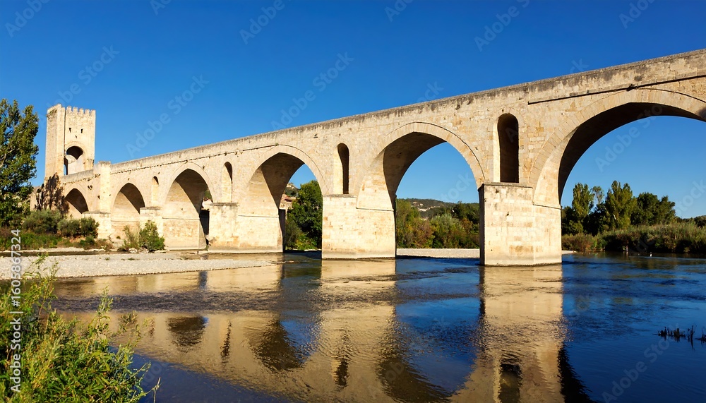 Fototapeta premium Scenic view of Pont Vieux, medieval bridge with arches in B?ziers, France