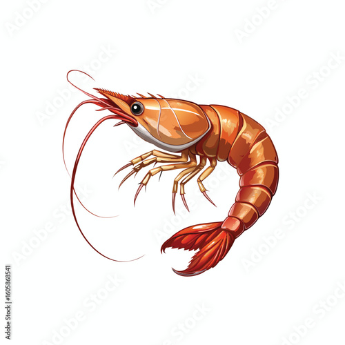  elegant, realistic and glossy shrimp with close-up vector illustration and element for logo, emblem, sign, poster isolated on white background