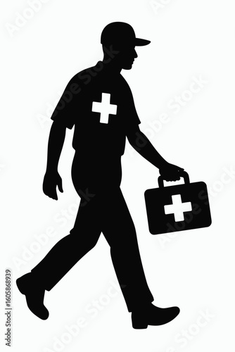 First Aid Rescuer Silhouette with Medical Kit