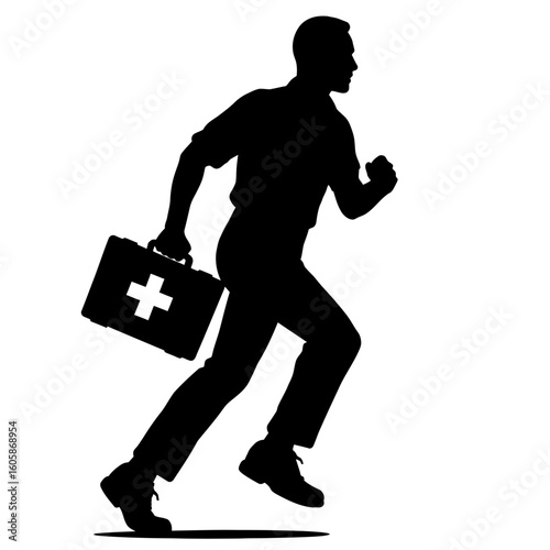 Silhouette of a Medic Running with a First Aid Kit