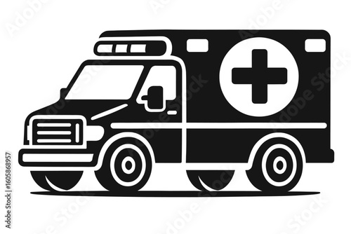 Ambulance icon design, emergency medical service vehicle