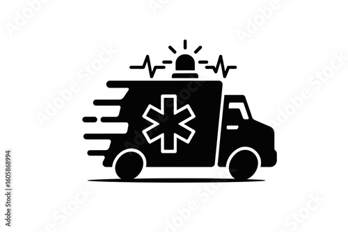 Emergency Ambulance Icon with Siren and Heartbeat Line