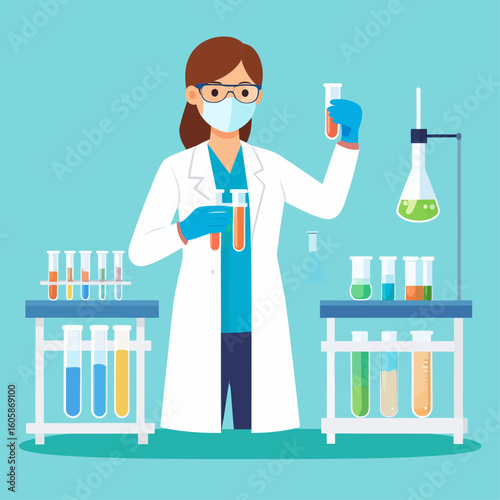 Scientist conducting experiment with test tubes in laboratory setting