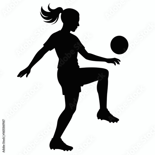 Female Silhouette Playing Soccer Ball