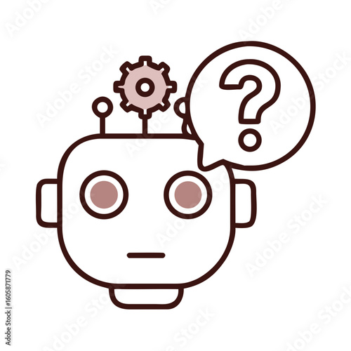 Robot Head With Internal Gears and Thought Bubble Illustrating Curiosity and Questioning Technology