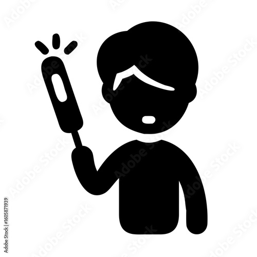 Boy Holding a Thermometer, Showing Concern During a Health Check-Up at Home