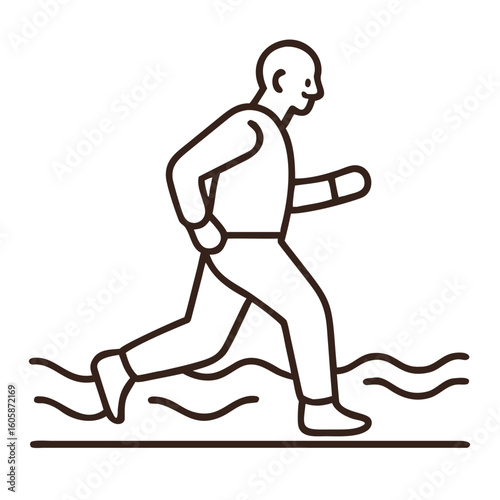 Senior Man Jogs Lightly Along the Lake in the Early Morning Sunlight at a Peaceful Location