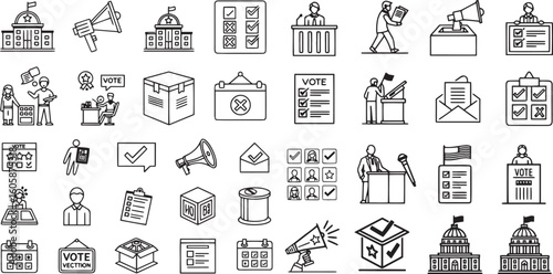 A vector icon set illustrating various global landmarks, monuments, and business symbols