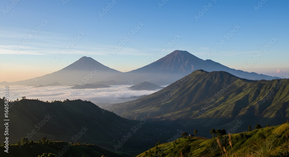 Naklejka premium Majestic Bromo Volcano Morning Clouds Landscape