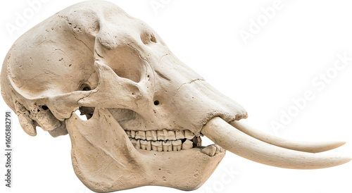 Detailed Elephant Skull with Intact Tusks ThreeQuarter View.