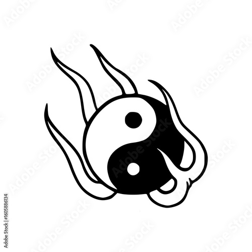 yin yang symbol with tribal flames