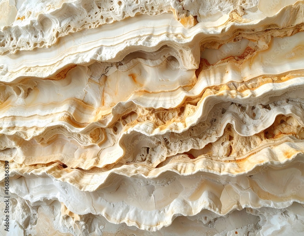 Fototapeta premium Abstract Pattern of Banded Beige and Brown Stone Layers in Rough Texture