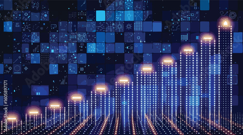 Abstract digital visualization of data growth and technological innovation in modern times.