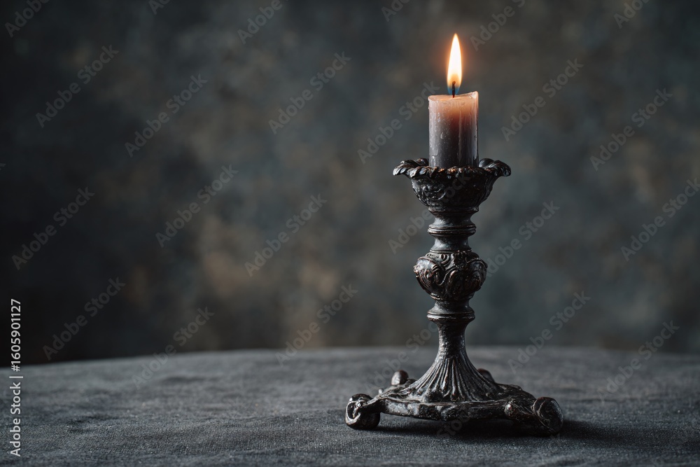 Naklejka premium Elegant Candlelight Reflection Studio Photography Dark Background Close-up Serenity