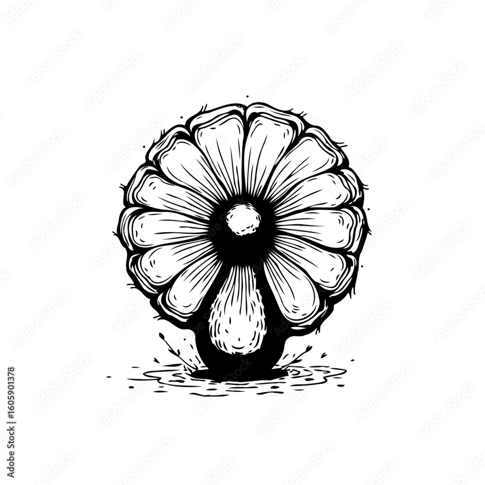Obraz premium Elegant black and white floral illustration with a unique droplet base artistic expression showcased minimal