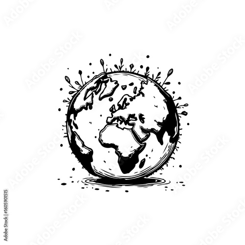 Stylized earth illustration showcasing environmental themes and interconnectedness with a focus on global sustainability concerns