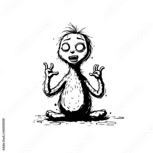 Creepy cartoon character illustration with unsettling eyes perfect for halloween themed designs and creative projects