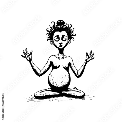 Pregnant woman sitting in lotus position illustration art meditation and yoga practice for relaxation