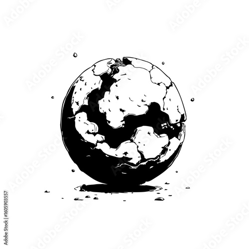 Monochromatic illustration of cracked earth representing environmental damage and global challenges, emphasizing the fragility of our planet