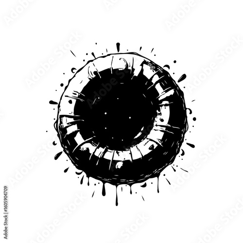 Ink splattered tire illustration conveying the abstract concept of vehicle pollution and environmental degradation issues