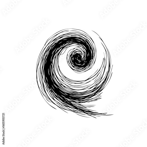 Abstract swirling vortex design using black lines creating a dynamic circular motion with energy and flow