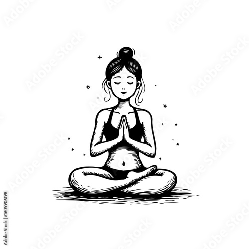 Illustration of a woman meditating in the lotus position fostering mental clarity and physical wellness for a healthy lifestyle