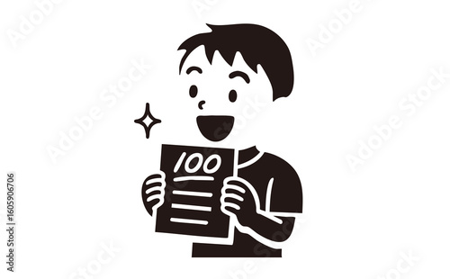 テストで100点を取って喜ぶ男の子
A boy who is happy after getting 100 points on a test