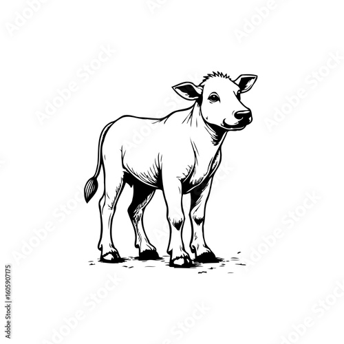 Captivating calf illustration exhibiting intricate details showcasing monochrome charm portraying livestock elegance with artistic animalistic lines