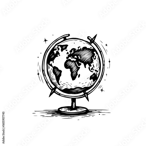 Detailed sketch of a world globe symbolizing geography education travel exploration and global awareness vector illustration