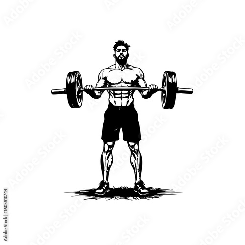 Illustration of a muscular man weightlifting barbell showcasing strength fitness and healthy lifestyle weight training