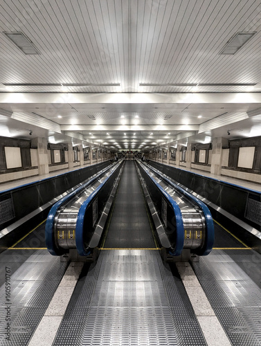 Futuristic Symmetrical Underground Passage Evoking a Liminal Space
