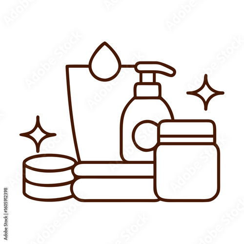 A collection of self-care essentials and skincare product. A meticulously drawn skincare product, ready for design
