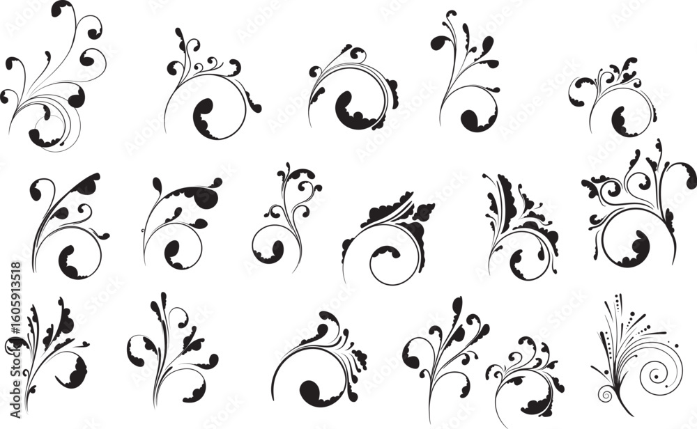 Black and white abstract floral vector art with ornate swirling plant and leaf elements, perfect for vintage nature-inspired designs and elegant decoration patterns Black and white abstract floral vector art with ornate swirling plant and leaf elements, perfect for vintage nature-inspired designs and elegant decoration patterns