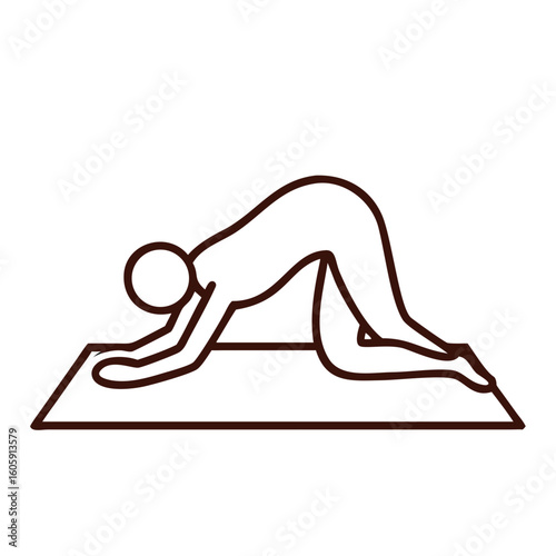 A yoga pose, depicting a person in a child's pose on a mat. This pose is often used to stretch and relax the body and mind